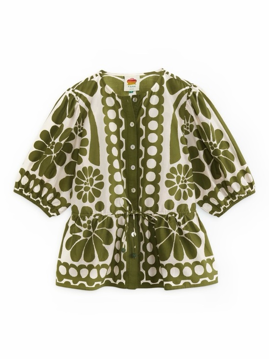 FARM Rio Tops - FARM Rio Green Palermo Drawstring Cinch-Waist Blouse Size Large NWT